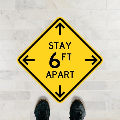 Stay 6 Ft Apart Caution Sign Floor Sticker - 12" x 12"