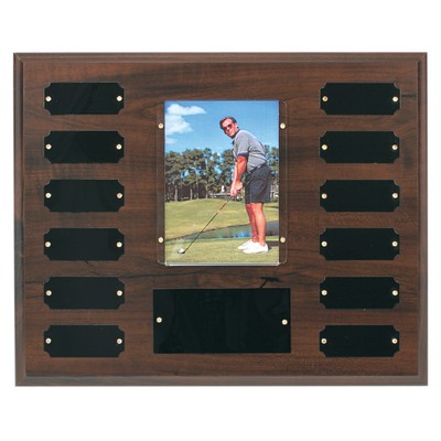 12 Plate w/ 3 1/2" x 5" Photo Holder, Completed Cherry Finish Perpetual Plaque