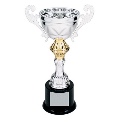 14½" Tall Silver Metal Cup Trophy on Plastic Base