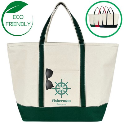 Anchor Zip Top Canvas Boat and Tote Bag - Natural Beige/Green