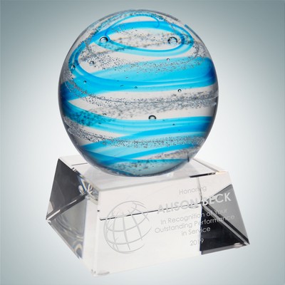 Art Glass Blue Jupiter Award w/Clear Base