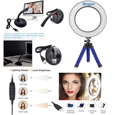 Kidder 8" Ring Light + USB Microphone for Chat, Skype, Desktop, Laptop Mic (Blue)