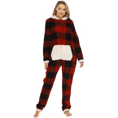 Adult Onesie Sherpa Lined Hoody One Piece Pajamas