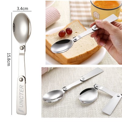 Portable Stainless Steel Foldable Salad Spoon Cake Spoon 6.23"