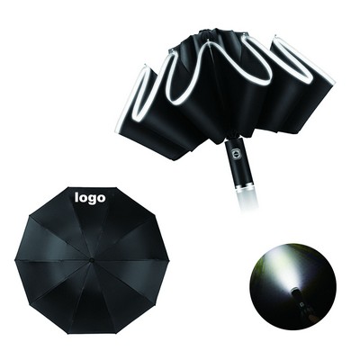 Folding Reverse Umbrellas With Led Flashlight