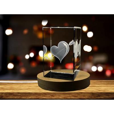 Cupid's Arrow Heart 3D Engraved Crystal Anniversary Gift