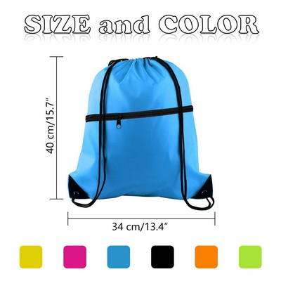 Drawstring Backpack with Front Zipper Pocket