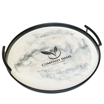 Black Metal Round Tray - Marble