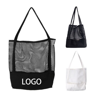 Large Mesh Canvas Beach Tote Bag