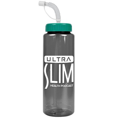 32 Oz. Transparent Guzzler Sports Bottle w/Straw Lid