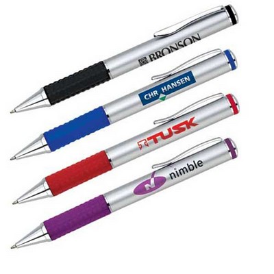 Twist Action Aluminum Ballpoint Pen W/Rubber Grip