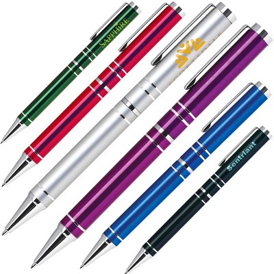 Aluminum Twist Action Ballpoint Pen w/ Lacquer Finish & Chrome Accents