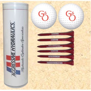 4-Color Image Insert Golf Ball Tube w/ 2 Golf Balls & Six 2 3/4" Tees