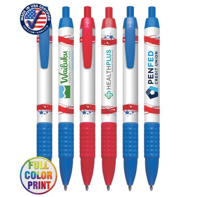 Certified USA Made - Patriotic - Wide Body Click Pen with Colored Trim and Rubber Grip