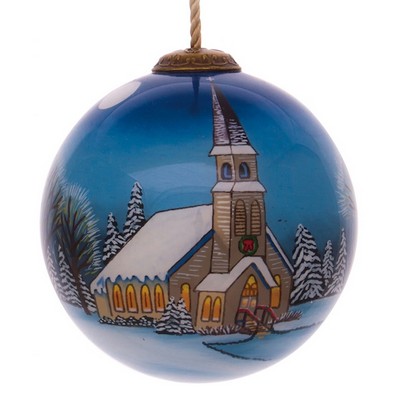 Church In Winter Glass Ornament - Complex Artwork