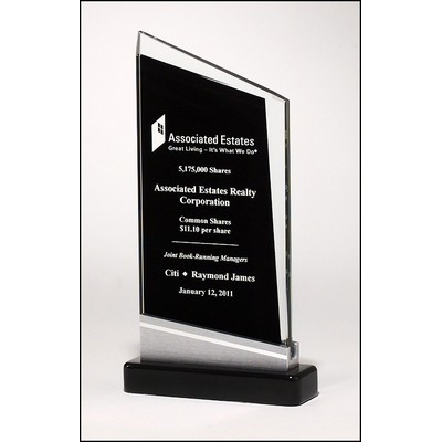 Zenith Series Glass Award w/Black Piano-Finish Base & Silver Aluminum Accent (4.75"x 7.875")