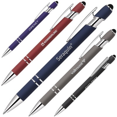 Rubber finish aluminum click action ballpoint stylus pen