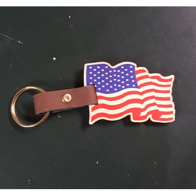 1.75" x 2.95" - Waving American Flag Hardwood Keychains