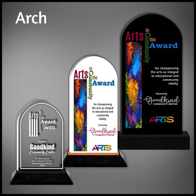 8" Arch Clear Acrylic Award with a Black Wood Base