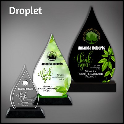 13" Droplet Clear Acrylic Award with a Black Wood Base