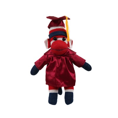 Patriotic Sock Monkey with Graduation Cap and Gown