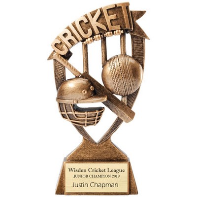 6" Antique Gold Banner Cricket Resin Trophy