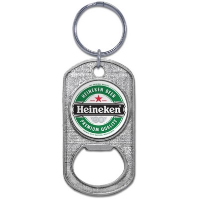 Dog Tag Bottle Opener Key Ring Pewter Finish