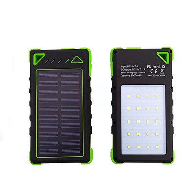 8000 mAh Waterproof Solar Power Bank with Carabiner