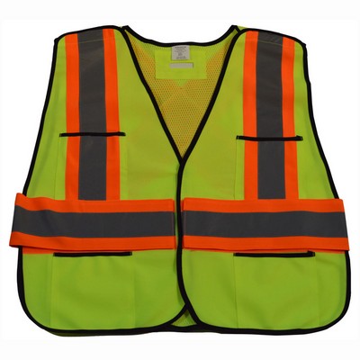 ANSI & CSA Public Safety Vest Lime Solid Front Mesh Back with "X" On Back