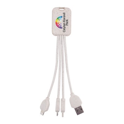 Eco Friendly Wheat Straw 4 In 1 Charging Cable With Type C, Lightning And Micro USB Connector