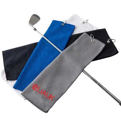 Microfiber Waffle Pattern Tri-Fold Golf Towel