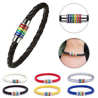 Pride Rainbow Braided Leather Bracelet