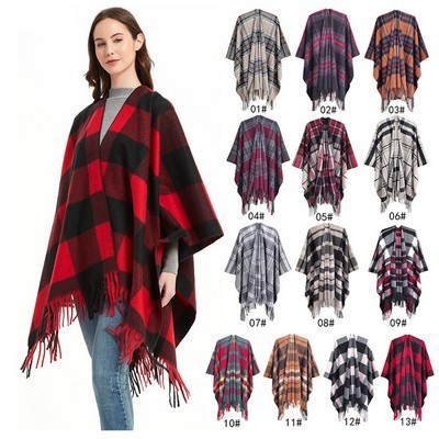 Buffalo Plaid Checkered Wrap Cape