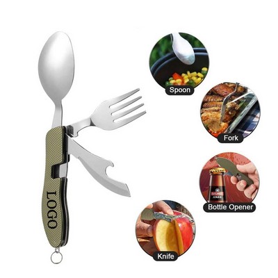 4-in-1 Foldable Stainless-Steel Camping Utensils