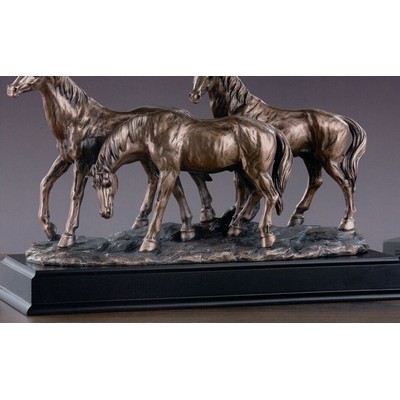 Three Standing Horses Trophy w/Rectangle Base (14.5"x9.5")