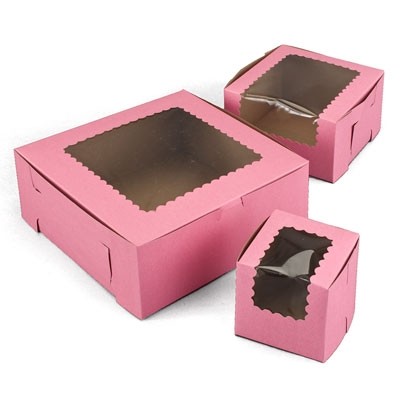 Ohio Valley Waterfall Windowed Pink Cupcake Box (8"x4"x4")