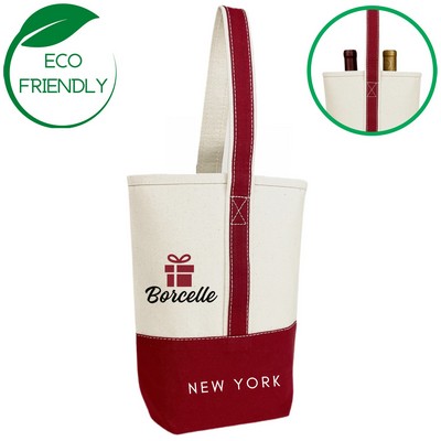 Premium Two Bottle Canvas Wine Tote Bag - Maroon Red