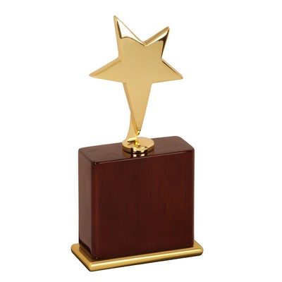 8" Gold Plated Meal Star Award In Rosewood Piano Finish Wood Holder