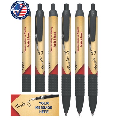 Certified USA Made - Thank You! - Wide Body Click Pen with Colored Trim and Rubber Grip