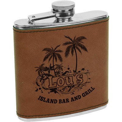 Flasks, 6 oz. Leatherette Wrapped - Dark Brown