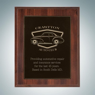 High Gloss Cherrywood Plaque w/Black & Gold Leather Plate (Large)