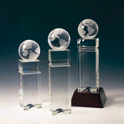 Globe Tower Optical Crystal Award/Trophy 9"H