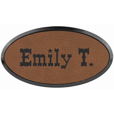 Dark Brown Laser Engraved Leatherette Oval Badge & Frame (3" x 1 1/2")