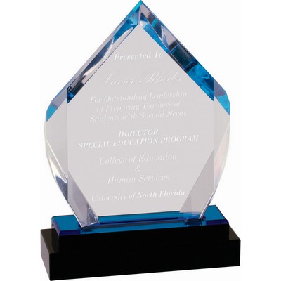 7" Blue Fusion Diamond Impress Acrylic Award with Black Glass Base