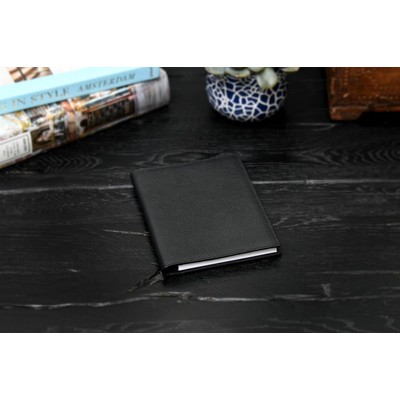 Pebble Calf Leather Medium-Size Padfolio - Onyx Black - Borlino