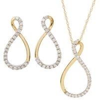 Jilco Inc. Yellow Gold Descending Diamond Infinity Earring & Necklace Set