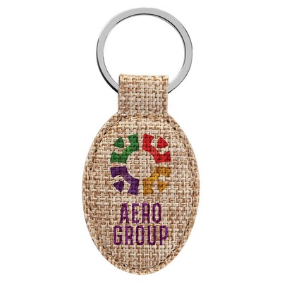 1.75" x 3" Burlap Oval Keychain