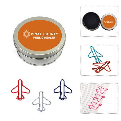 Airplane Binder Clips Paper Clips In Tin Container