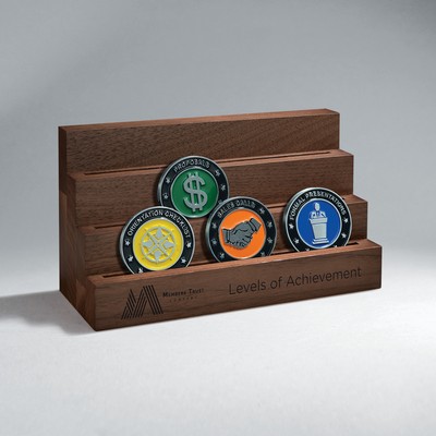 Walnut Triple Row Challenge Coin Display