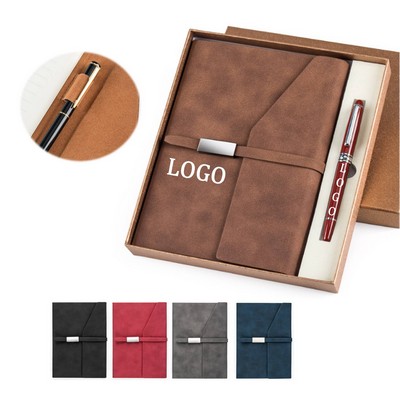 Tri-Fold Leather Journal And Pen Set Gift Box